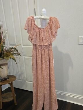 Sage Off Soulder Ruffle Jumpsuit